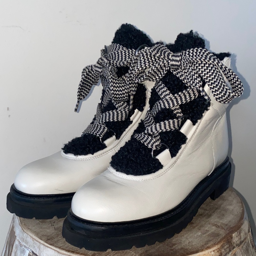 Ted Baker Mosie Shearling White and Black Hiking Boots Size 38